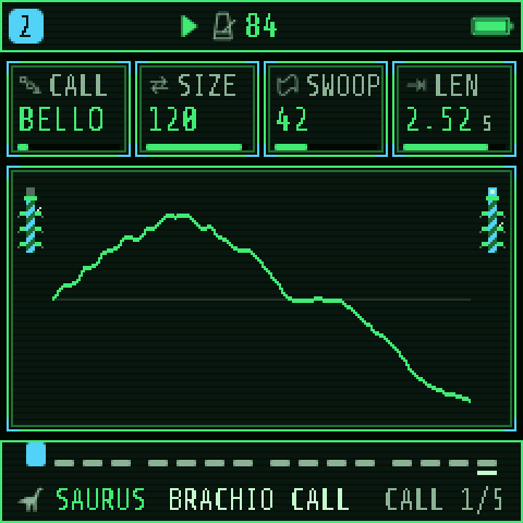 SAURUS's CALL page: CALL, SIZE, SWOOP and LEN