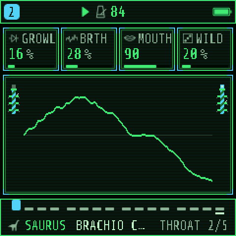 SAURUS's THROAT page: GROWL, BRTH, MOUTH and WILD
