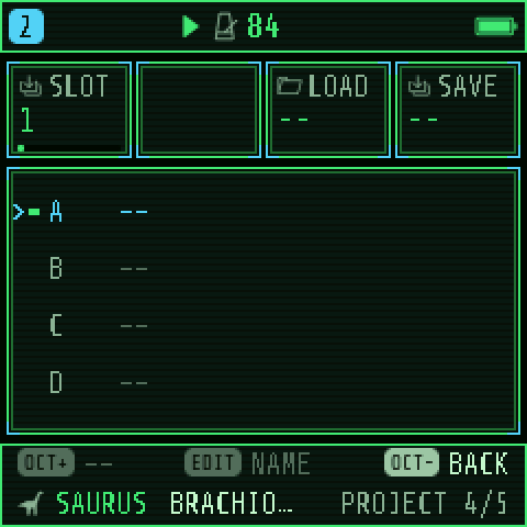 SAVE › PROJECT: SLOT, LOAD and SAVE, with slots A to D