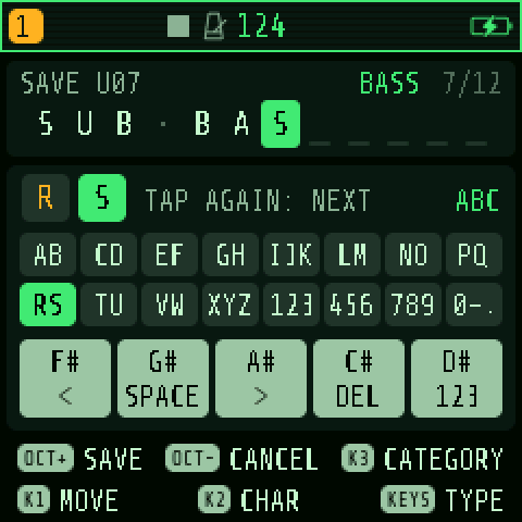 Naming: letters chosen with the keys